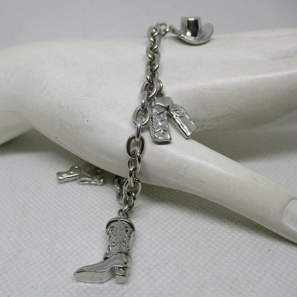 WESTERN CHARM BRACELETS Southwestern Silver Tone Charm Bracelet Cowboy Hat Charm - Picture 6 of 8
